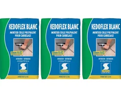 Semin Colle Carrelage-Mortier Colle Polyvalent pour Carrelage Kedoflex Blanc , Intérieur/Extérieur, sac de 25 kg, lot de 3
