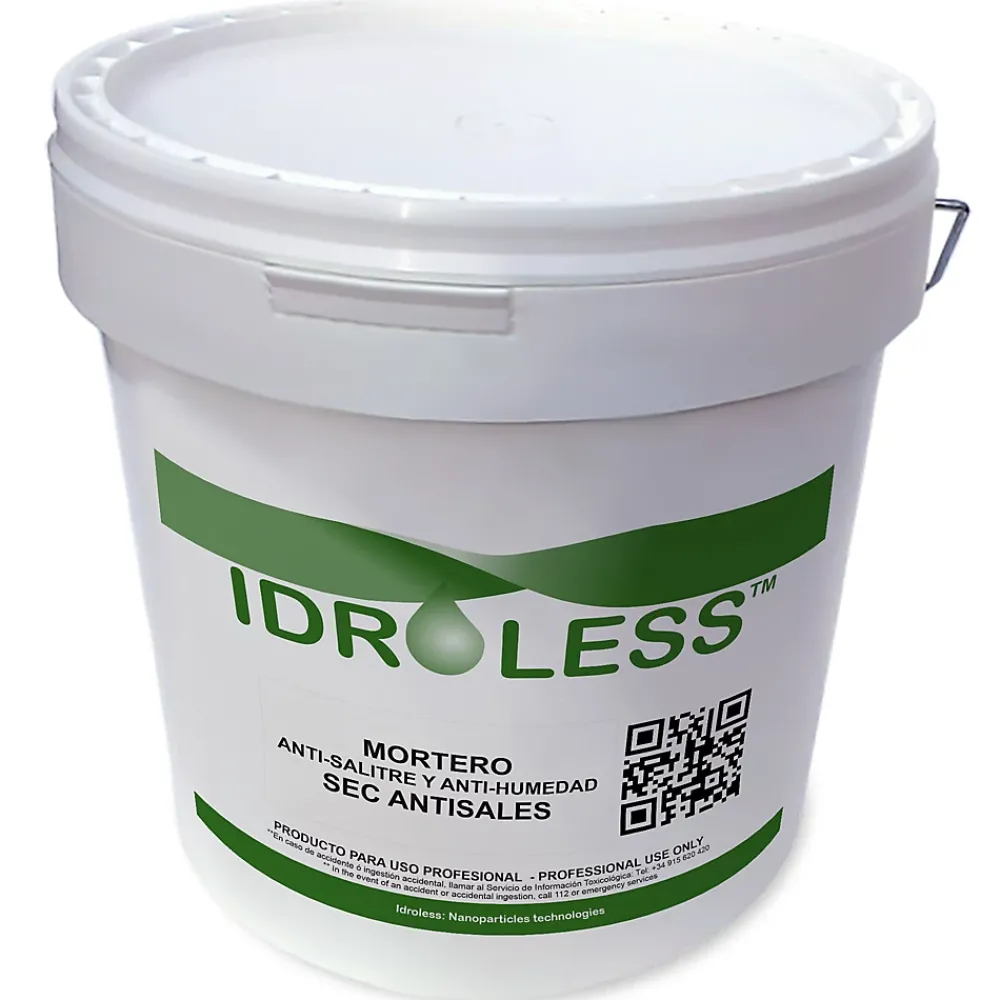 Idroless Etanchéité Du Mur Intérieur-Mortier sec anti-sel (5 kg). Crée une couche isolante sur le mur qui empêche l'apparition de taches de sel causées par l'humidité