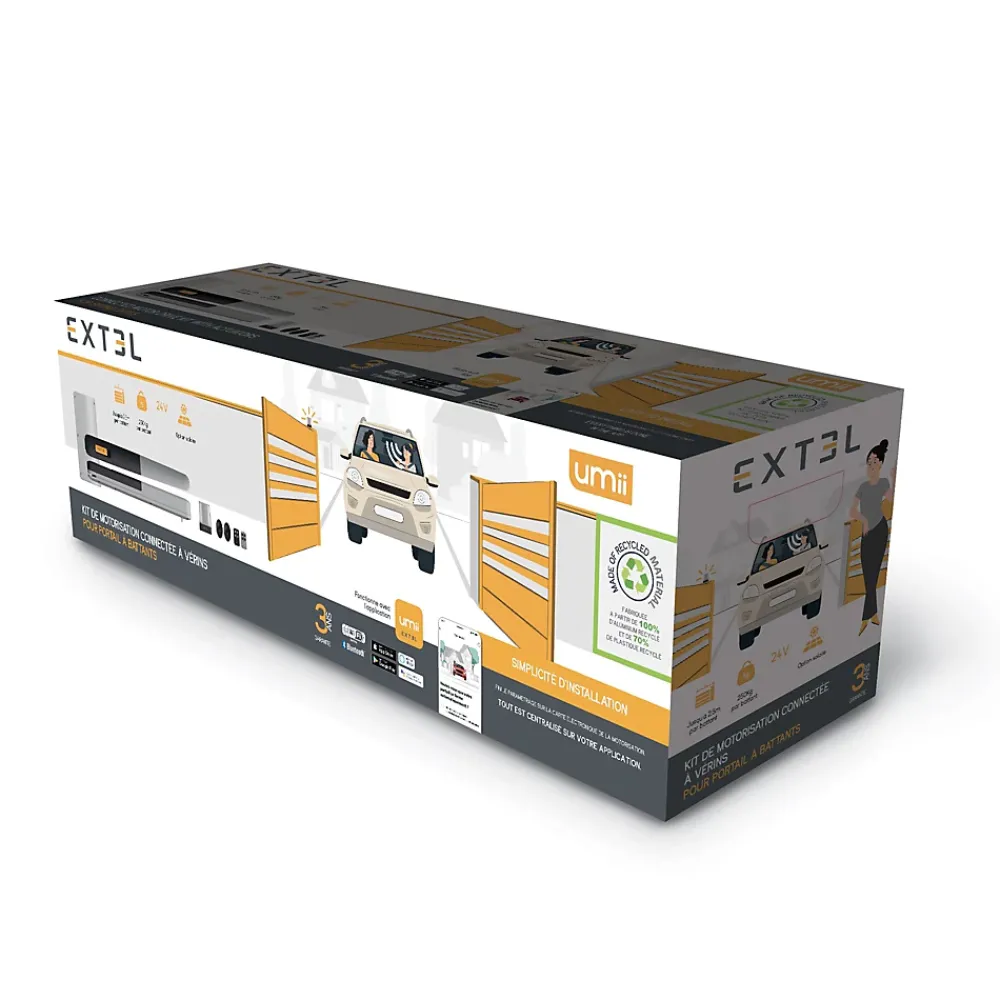 Extel Motorisation De Portail-Motorisation connectée à vérins pour portail à battants : 2.5m/250kg par battant - XV250 + 2 télécommandes OFFERTES - Umii