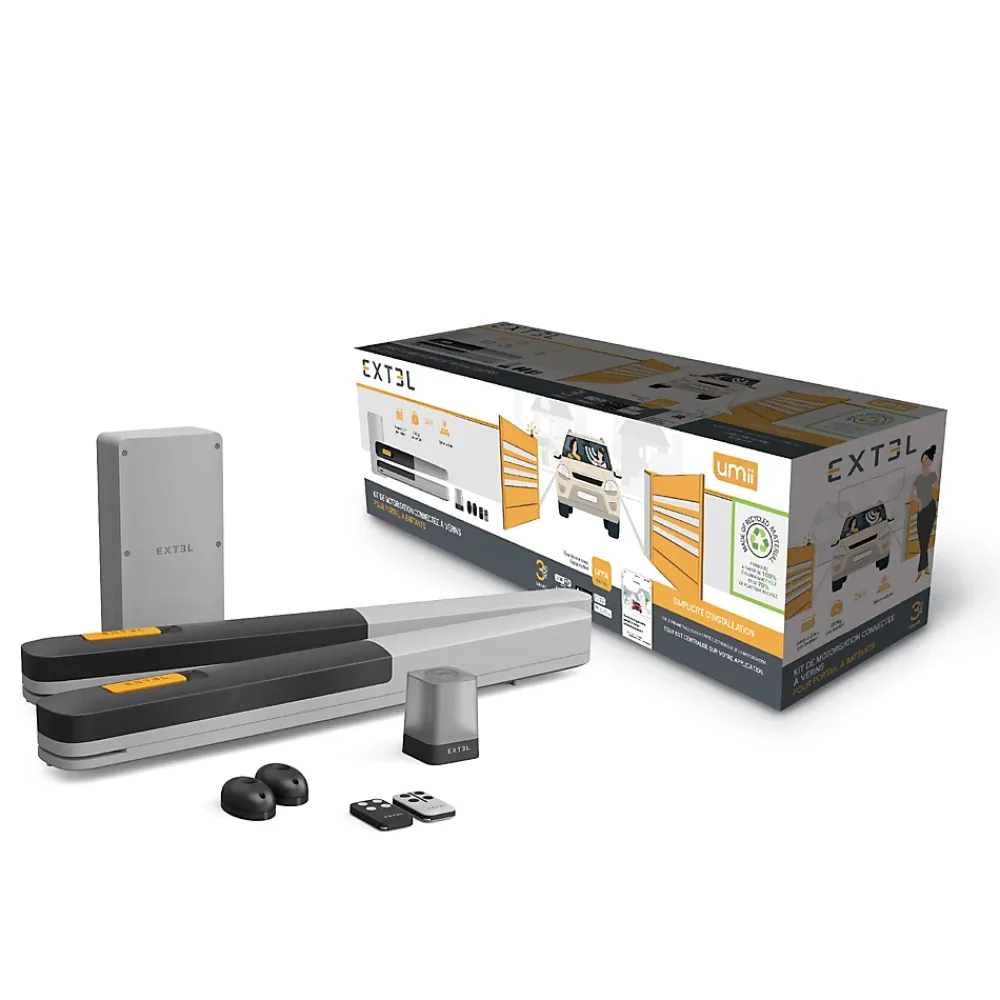 Extel Motorisation De Portail-Motorisation connectée à vérins pour portail à battants : 2.5m/250kg par battant - XV250 + 2 télécommandes OFFERTES - Umii