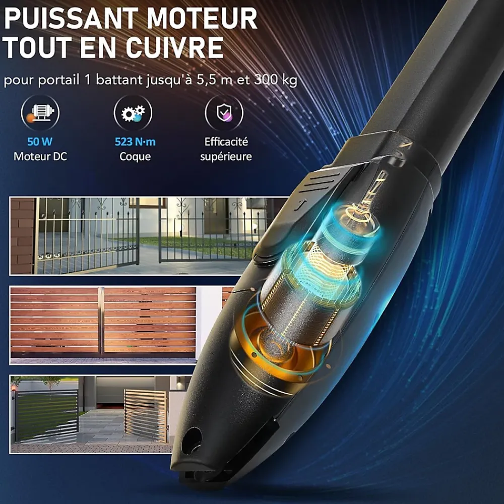 Nature Pro Motorisation Portail Battant 220V/24V Double Bras pour 1 Vantail Jusqu'à 300KG 5,5M avec 2 Télécommandes Moteur DC
