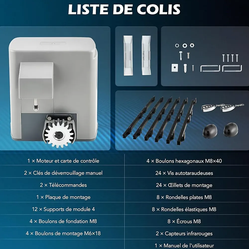 Nature Pro Motorisation De Portail-Motorisation Portail Coulissant 220V Capacité 600KG 12M, Moteur Portail Coulissant Électrique Automatique avec 2 Télécommandes