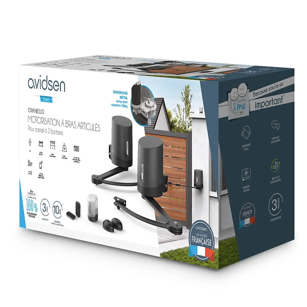 Avidsen Motorisation De Portail-Motorisation pour portail à battants ORANE510 + kit solaire + 2 télécommandes supplémentaires (4 en tout)