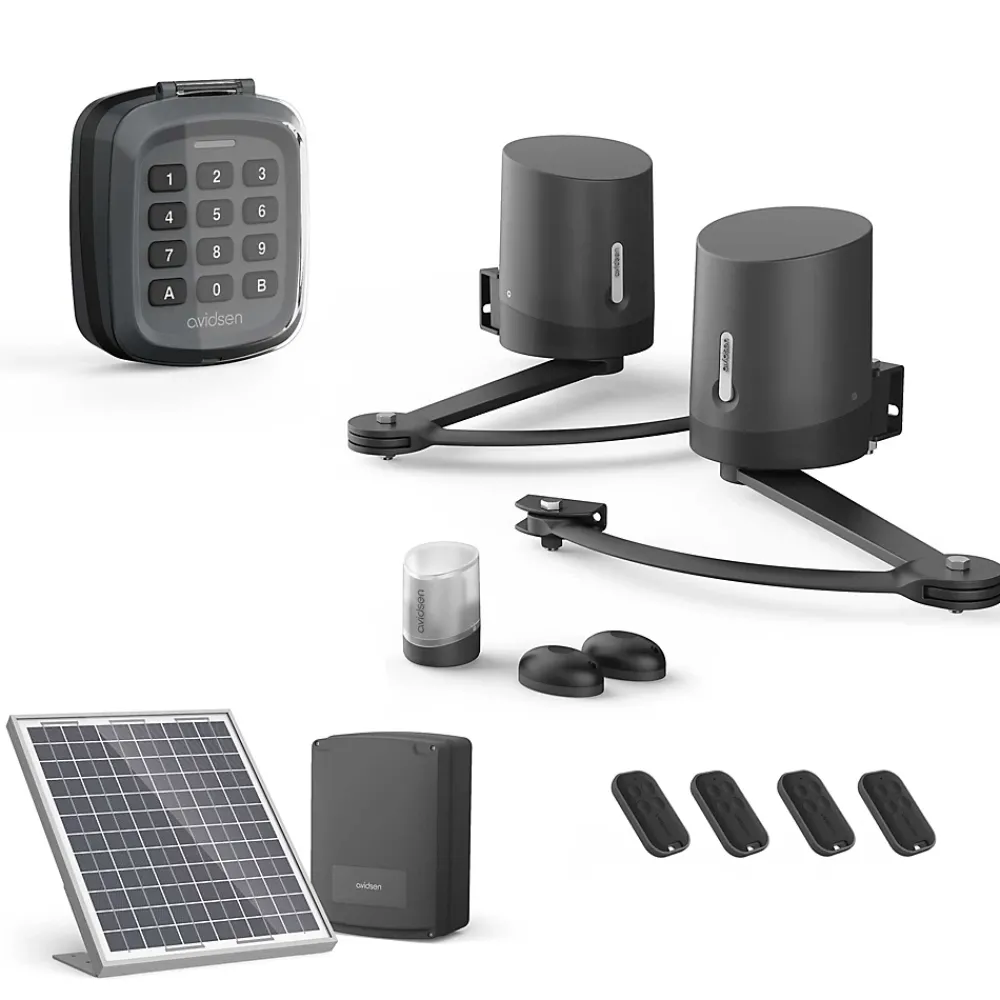 Avidsen Motorisation Solaire pour portail à battants ORANE510 + Digicode + 2 télécommandes supplémentaires (4 en tout)