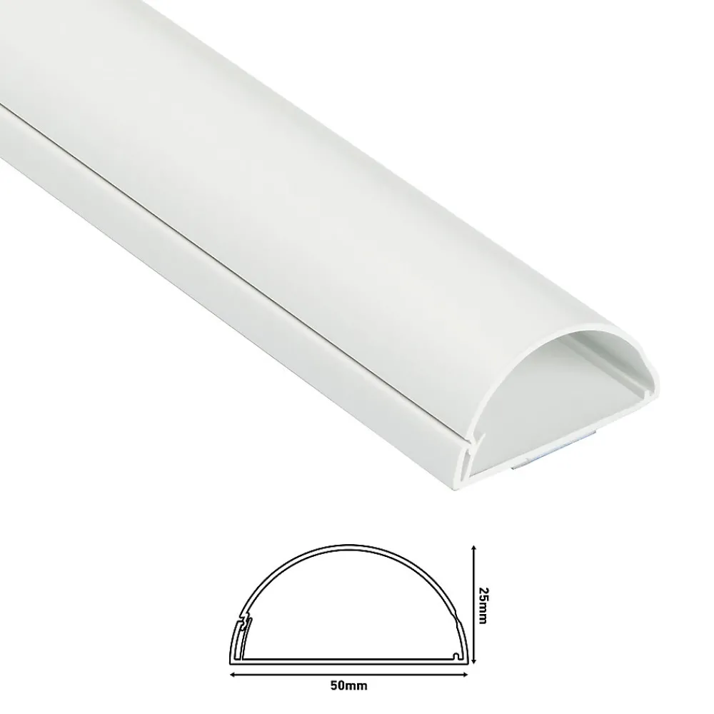 D-Line Moulure, Goulotte Et Plinthe-Moulure décorative demi-circulaire 50x25 mm blanche 1,5 m