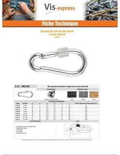 Vis Express Mousqueton de sécurité Diamètre Câble 20 Acier zingué - 5 pièces