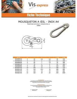 Vis Express Mousqueton à oeil Inox A4 Diamètre 8 - 5 pièces