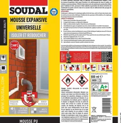 Soudal Mousse Expansive-Mousse expansive Isoler et reboucher 360 500ml