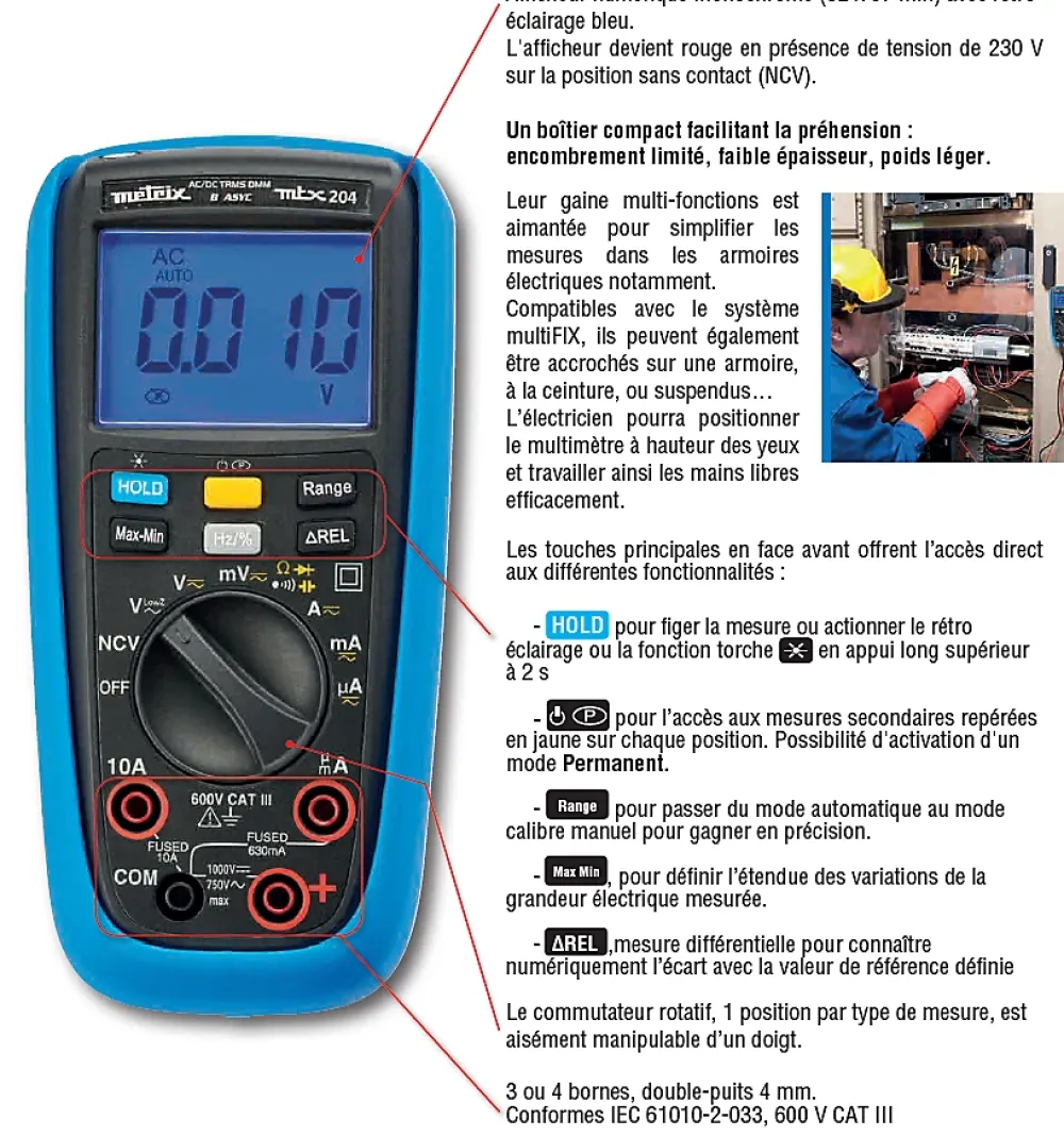 Multimetrix Multimètre TRMS 4000 points AC/DC - MTX 202Z Metrix