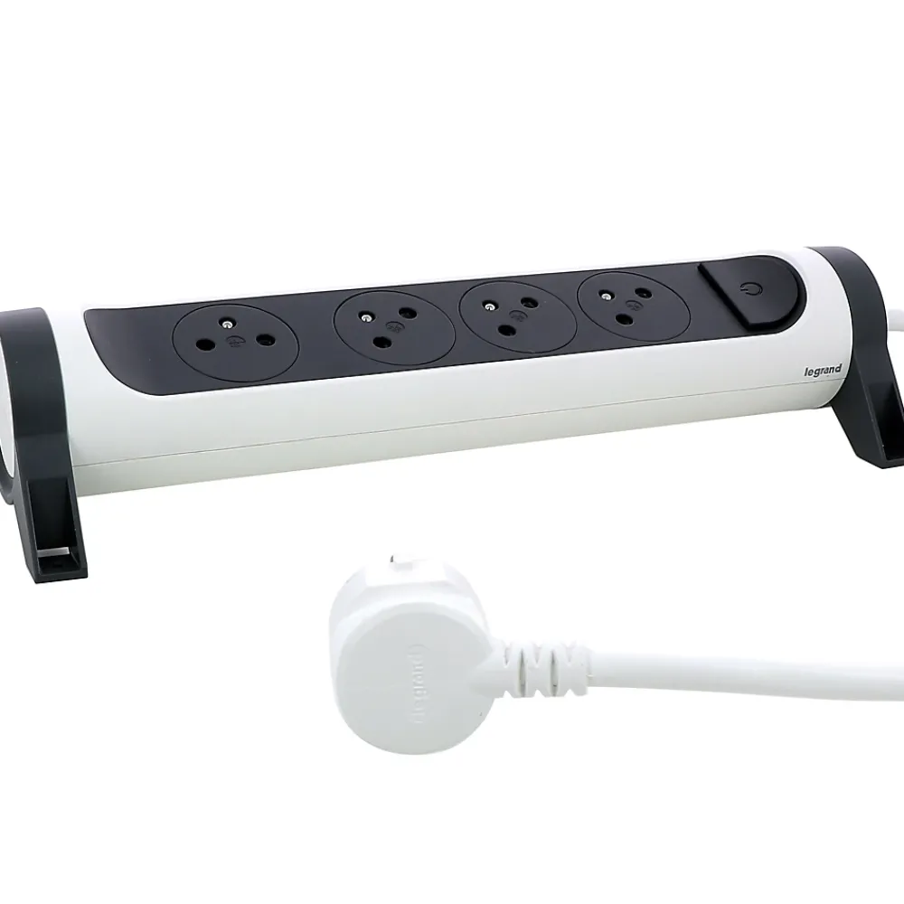 Legrand Multiprise avec interrupteur 4 prises rotative à fixer blanc et gris 1.5 m