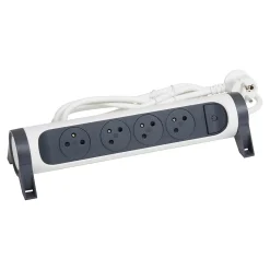 Legrand Multiprise avec interrupteur 4 prises rotative à fixer blanc et gris 1.5 m
