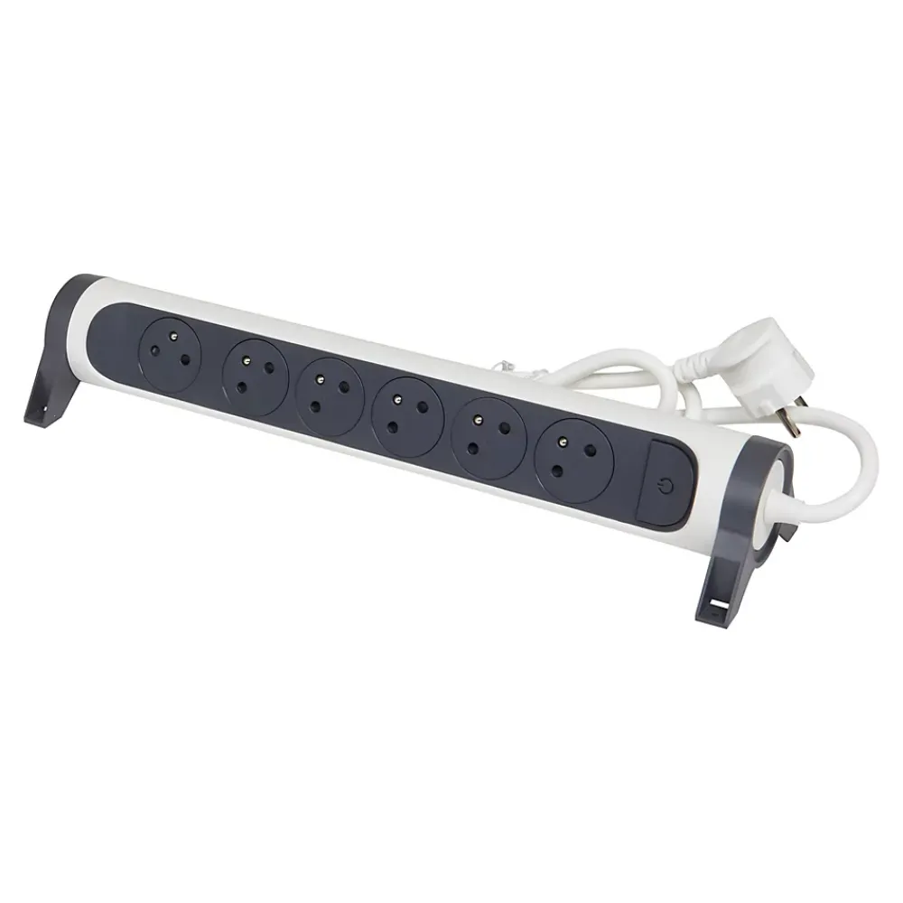 Legrand Multiprise-Multiprise avec interrupteur 6 prises rotative à fixer blanc et gris 1.5 m