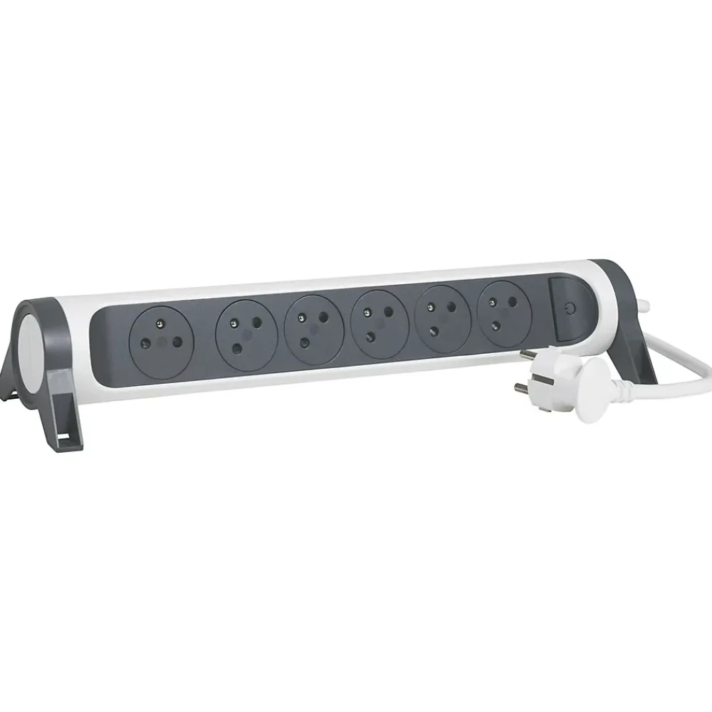 Legrand Multiprise-Multiprise avec interrupteur 6 prises rotative à fixer blanc et gris 1.5 m