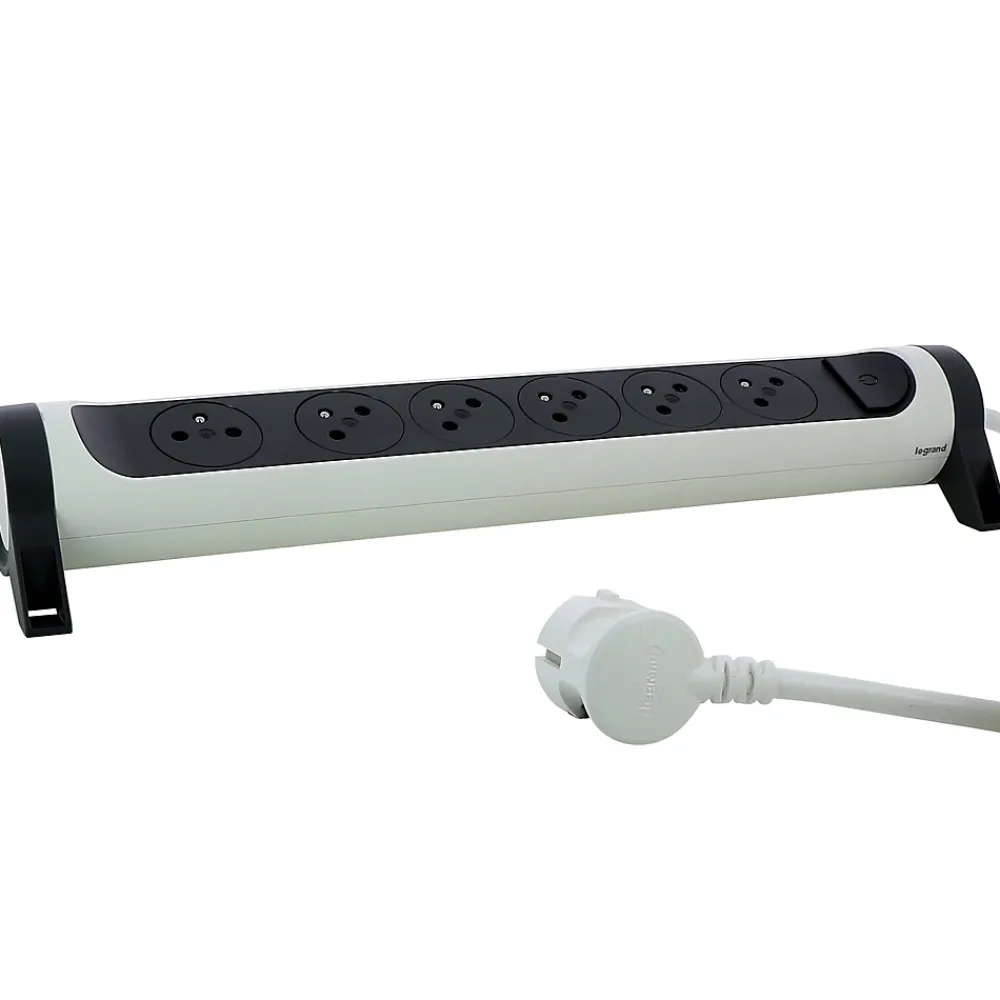 Legrand Multiprise-Multiprise avec interrupteur 6 prises rotative à fixer blanc et gris 1.5 m