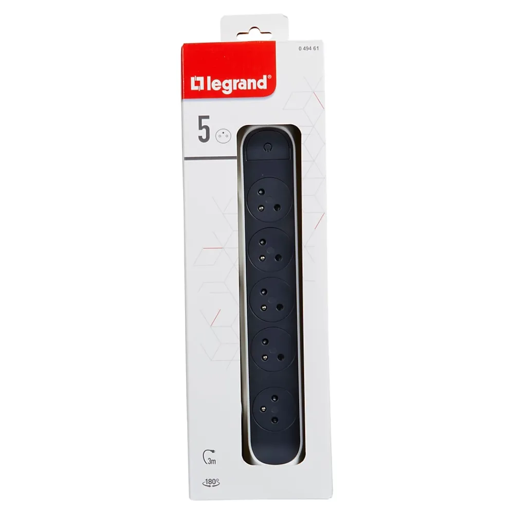 Legrand Multiprise avec interrupteur 5 prises rotative à fixer blanc et gris 3 m