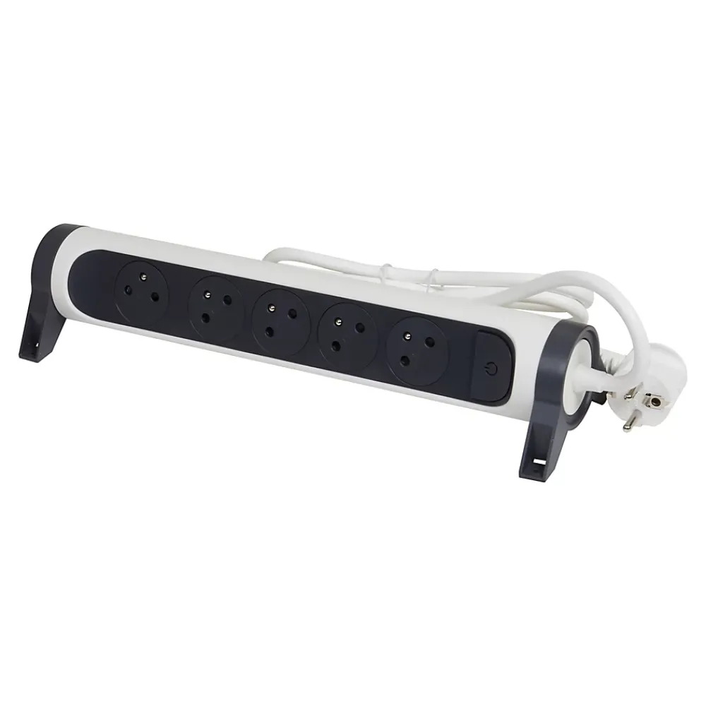 Legrand Multiprise avec interrupteur 5 prises rotative à fixer blanc et gris 3 m