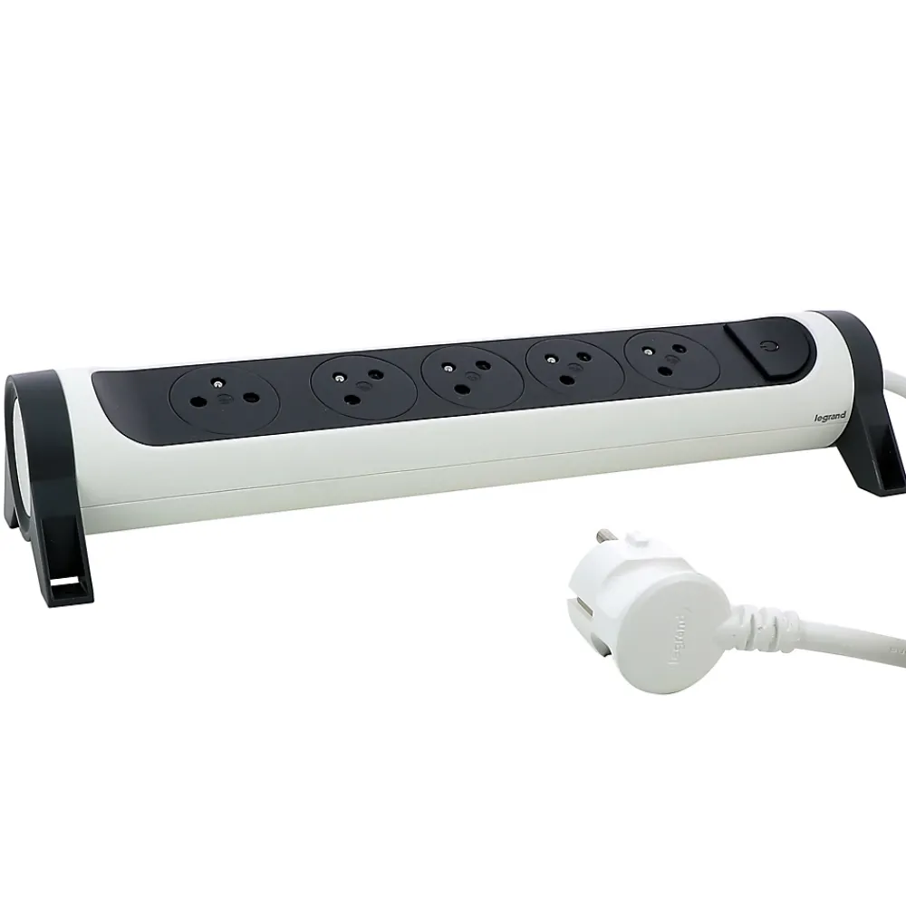 Legrand Multiprise avec interrupteur 5 prises rotative à fixer blanc et gris 3 m