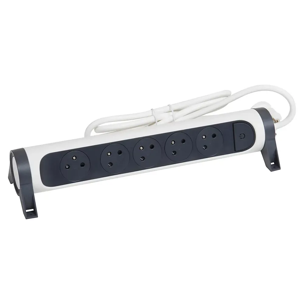 Legrand Multiprise avec interrupteur 5 prises rotative à fixer blanc et gris 3 m