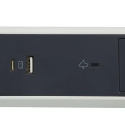 Legrand Multiprise parafoudre 3 prises + + 2 chargeurs USB-A et C blanc et gris 1.5 m