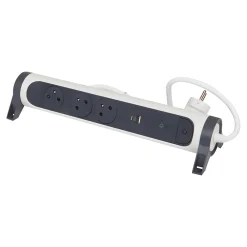 Legrand Multiprise parafoudre 3 prises + + 2 chargeurs USB-A et C blanc et gris 1.5 m