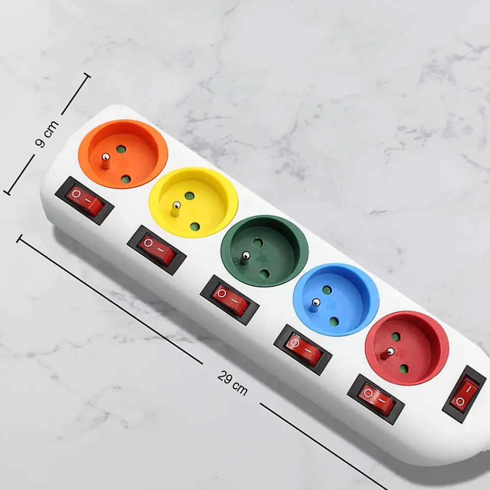 Fishtec Multiprise-Multiprise 5 Prises Interrupteurs Câble 150 cm Stickers Couleurs