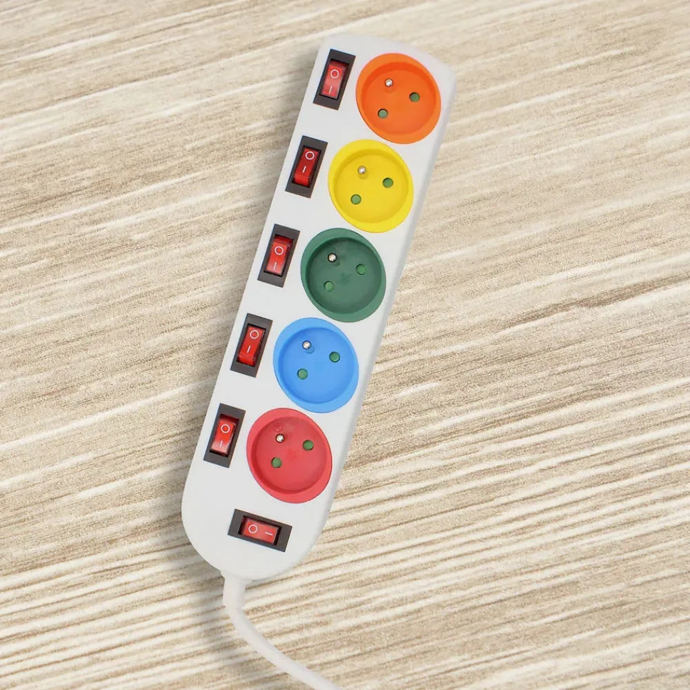 Fishtec Multiprise-Multiprise 5 Prises Interrupteurs Câble 150 cm Stickers Couleurs