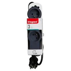Legrand Multiprise-Multiprise 3 prises noir et gris 1.5 m