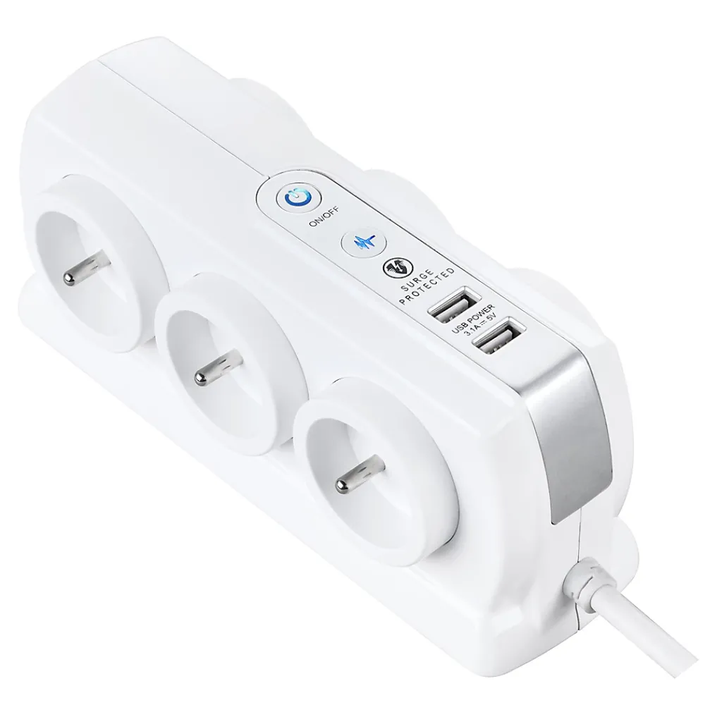 Masterplug Multiprise 6 prises parafoudre USB 2m blanc