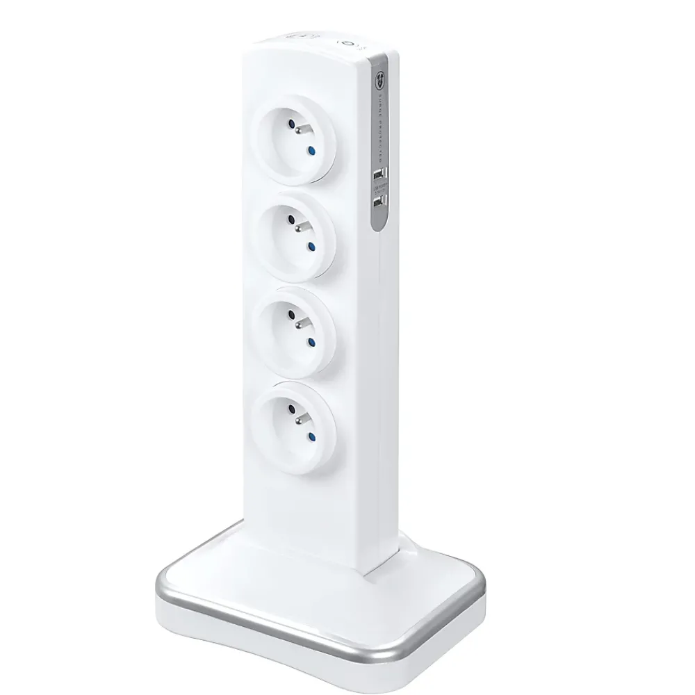 Masterplug Multiprise-Multiprise 8 prises parafoudre sur socle USB 2m blanc