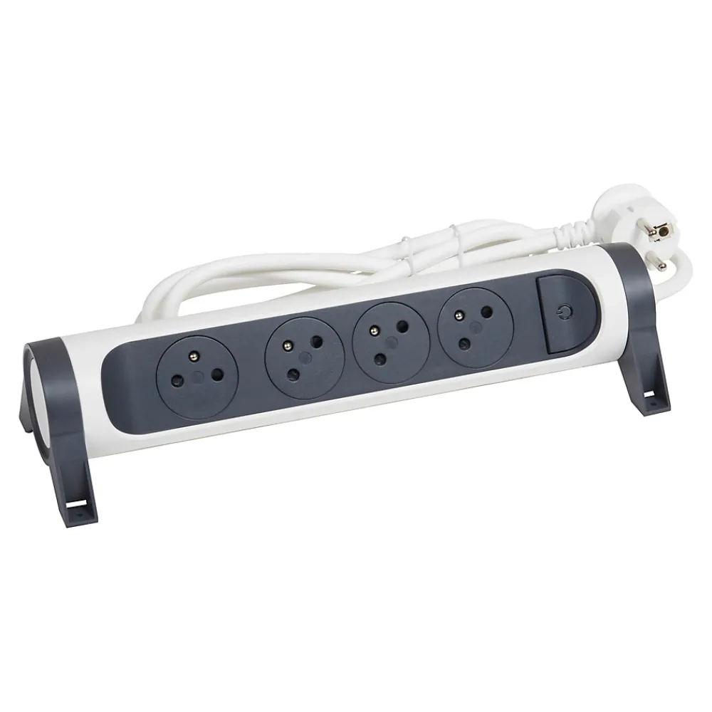 Legrand Multiprise 4 prises rotative à fixer blanc et gris 3 m