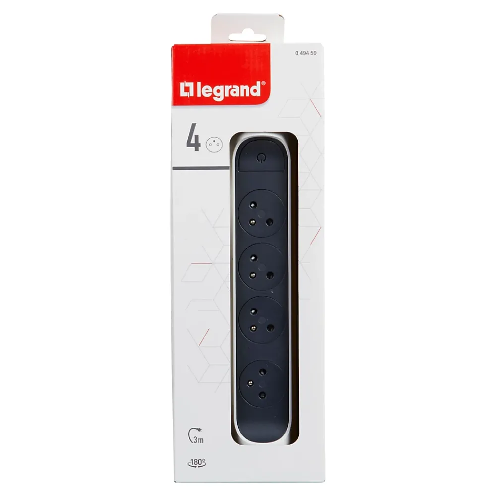 Legrand Multiprise 4 prises rotative à fixer blanc et gris 3 m