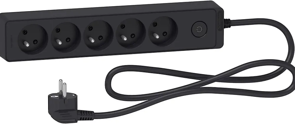 Schneider Electric Multiprise 5 prises Odace anthracite 1.5 m