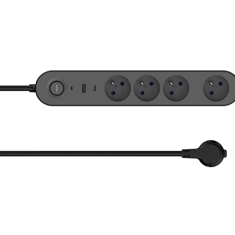 Jacobsen Multiprise-Multiprise 4 prises + 2 USB 1.5 m noire