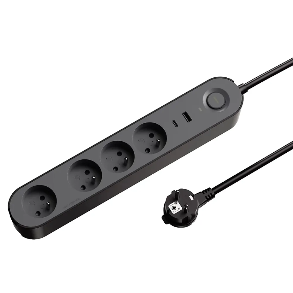 Jacobsen Multiprise-Multiprise 4 prises + 2 USB 1.5 m noire