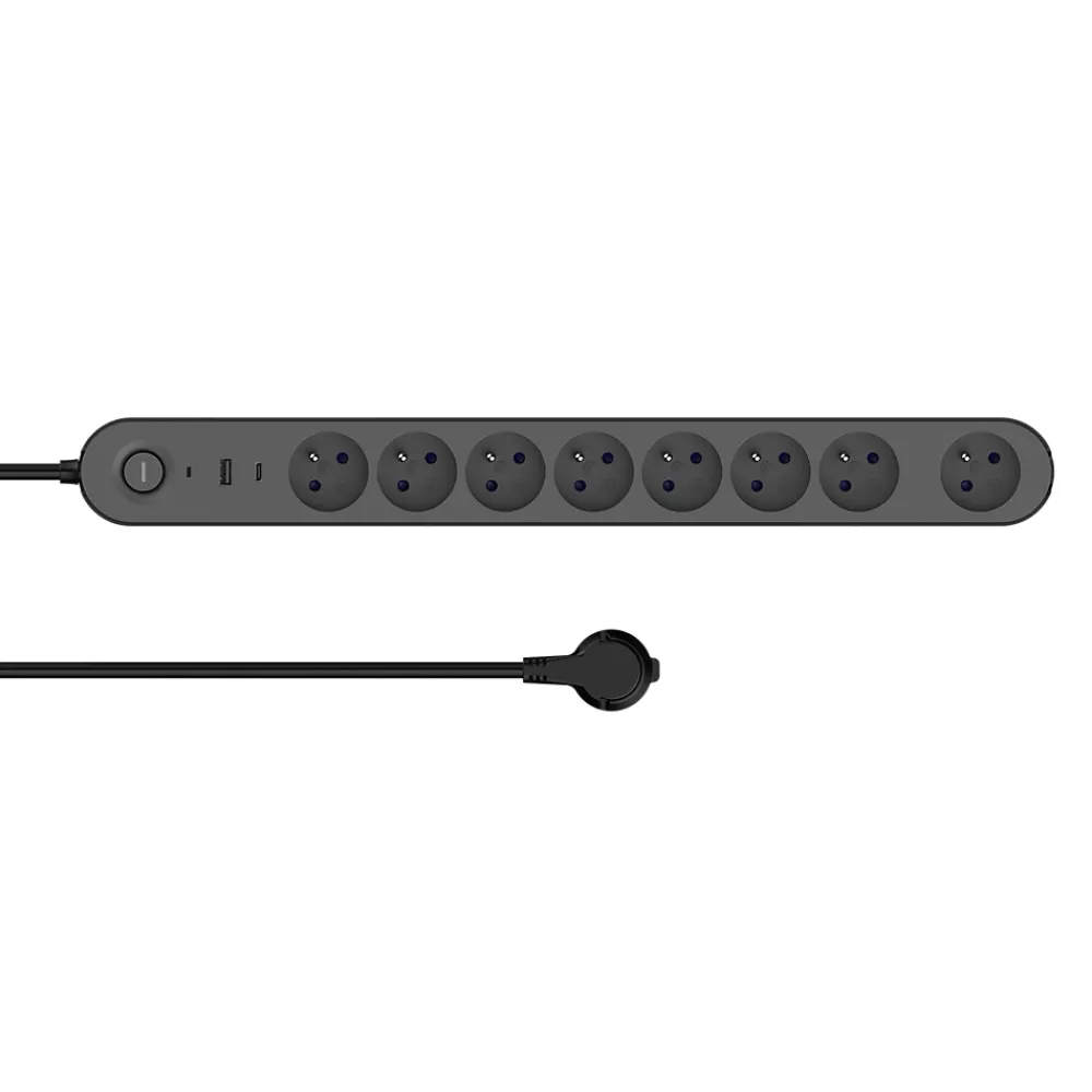 Jacobsen Multiprise-Multiprise 8 prises + 2 USB 1.5 m noir