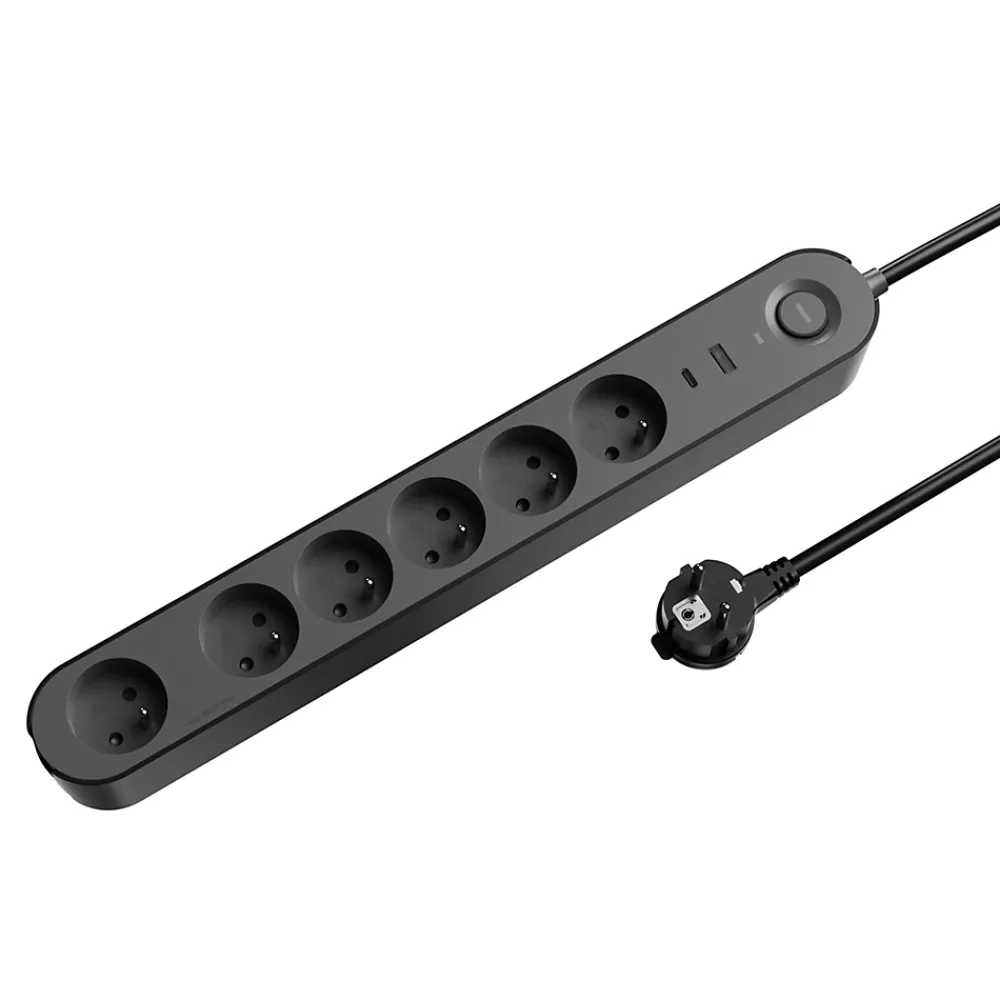 Jacobsen Multiprise-Multiprise 6 prises + 2 USB 1.5 m noire