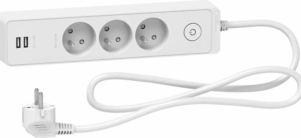 Schneider Electric Multiprise 3 prises + 2 usb Odace blanc 1.5 m