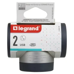 Legrand Multiprise-Multiprise 2 prises + 1 x USB-A + 1 x USB-C rotative aluminium et gris