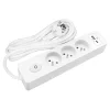 Seldur Transformateur, Convertisseur Et Chargeur Usb-Multiprise G3FU22B, 3 prises type E + interrupteur, USB A+C charge standard 12W, Blanc, câble 2m