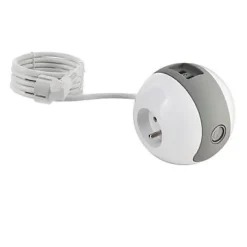 Watt & Co Multiprise Wattball 2x 16A + 1 x 6A + 2 x USB 2.1A blanc et gris