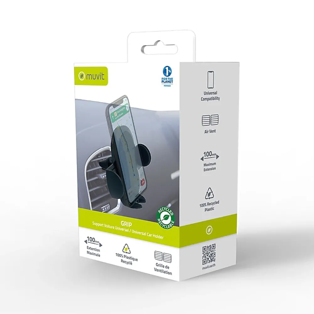 Muvit Accessoire Smartphone Et Tablette-support voiture universel grip avec pince extensible à 100mm noir