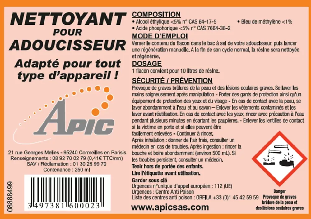 Apic Nettoyant pour adoucisseurs d'eau universel