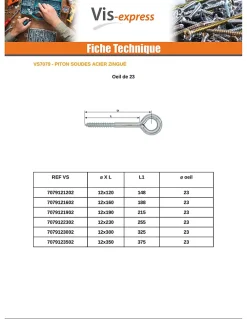 Vis Express Oeillet Echafaudage 12X120 Oeil 50 Acier zingué - 1 pièce