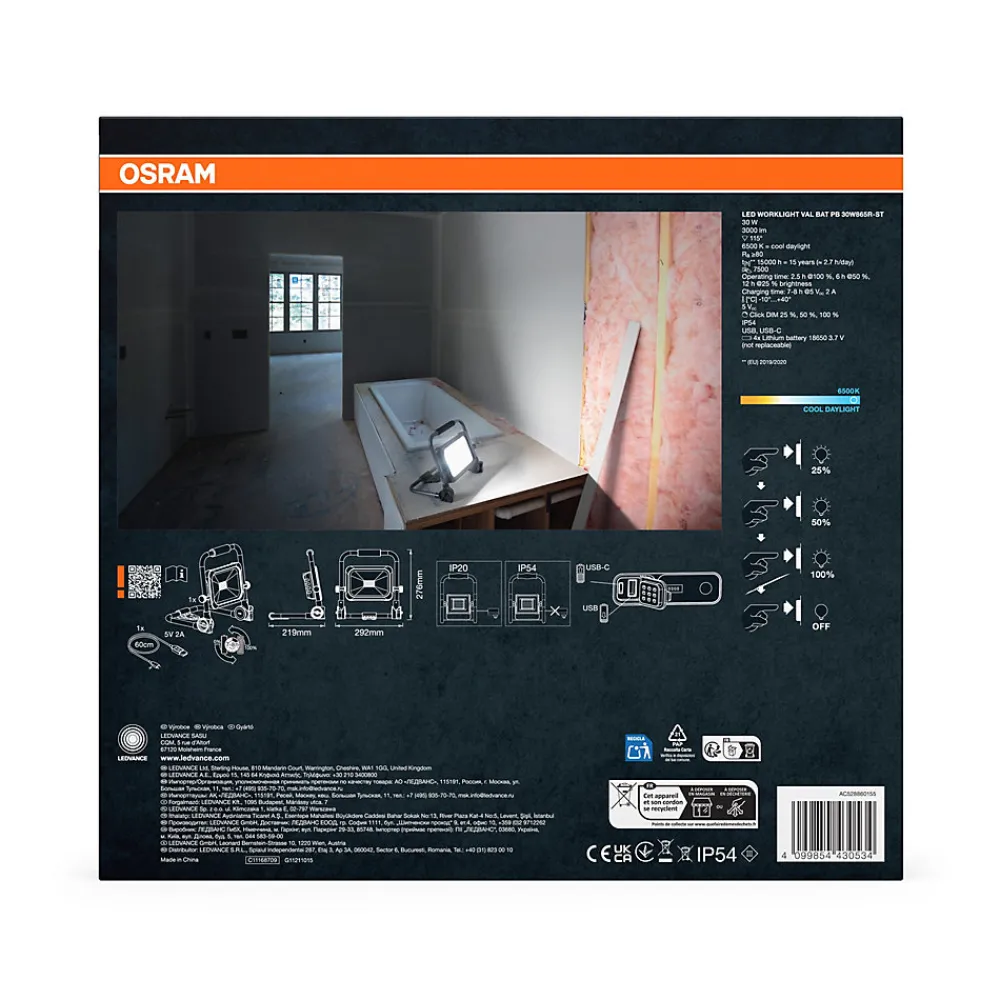 Osram Projecteur Et Lampe De Chantier-Projecteur de travail LED VAL BAT POCKET,30W,3000lm