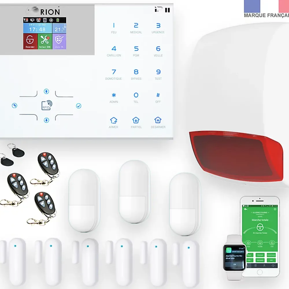 Alarme Orion Alarme Sans Fil-Pack sans fil connectée IP + GSM 4G avec sirène à piles - pour maison 3 à 5 piéces.