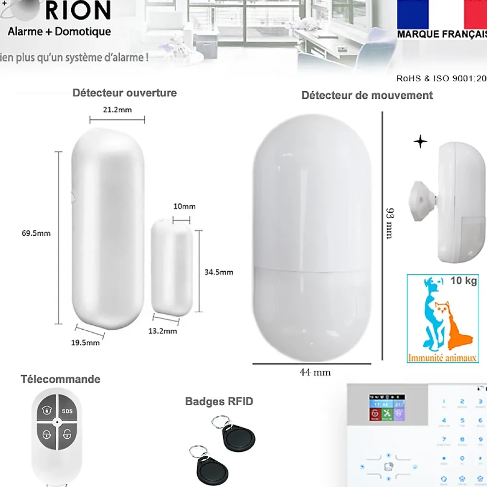 Alarme Orion Pack sans fil connectée IP + GSM 4G avec sirène solaire - pour maison 5 à 7 piéces.