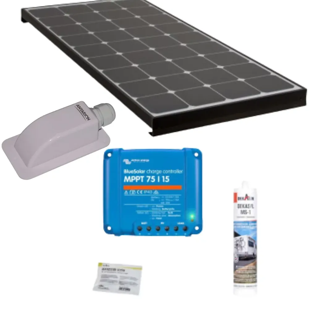 Antarion Pack BLACK BOOSTER Panneau Solaire 120W + Régulateur solaire VICTRON 220W 15A