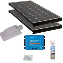 Antarion Kit Panneau Solaire-Pack BLACK BOOSTER 2x Panneaux Solaires 120W + Régulateur solaire VICTRON 30A