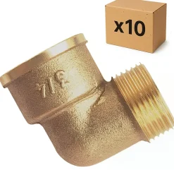 Raccords Dumont Tube Et Raccord Cuivre-PACK de 10 coudes 90 degrés laiton a visser égaux mâle/femelle installation plomberie chauffage diamètre 3/4" (20x27)