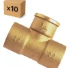 Raccords Dumont PACK de 10 Tés a souder laiton femelle installation plomberie chauffage diamètre 1/2" (15x21) pour tube cuivre diamètre 18